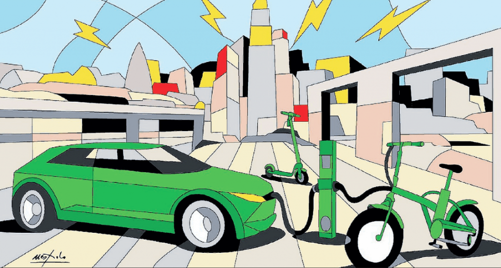 Mobilità verde illustrazione Ugo Nespolo