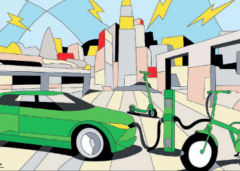 Mobilità verde illustrazione Ugo Nespolo