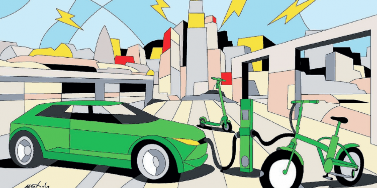 Mobilità verde illustrazione Ugo Nespolo