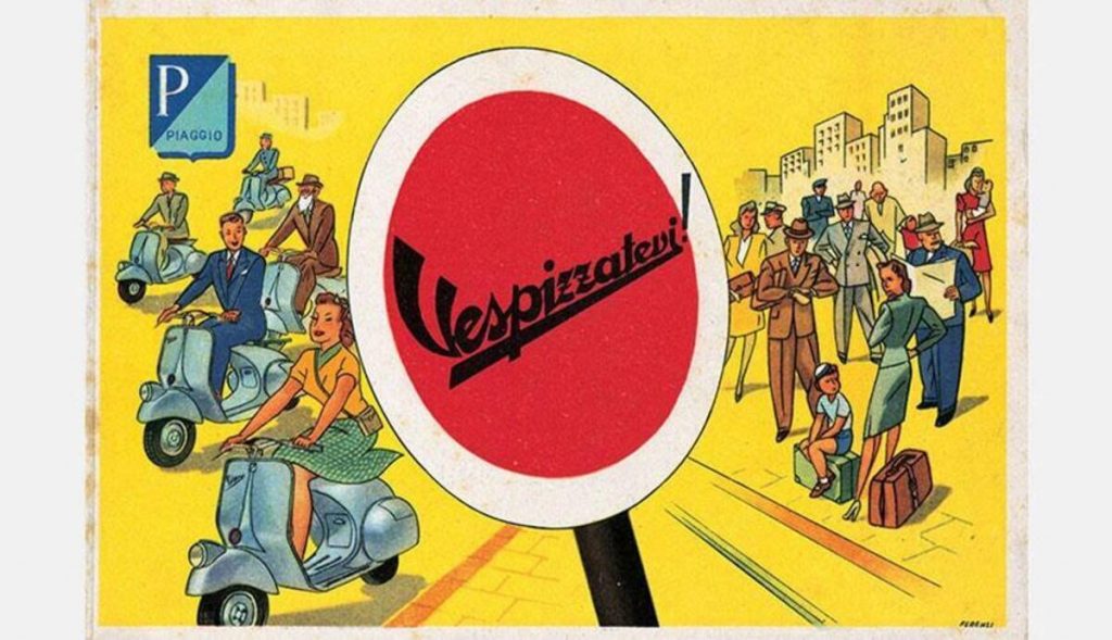 "Vespizzatevi" manifesto pubblicitario degli anni 50