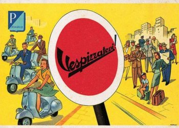 "Vespizzatevi" manifesto pubblicitario degli anni 50