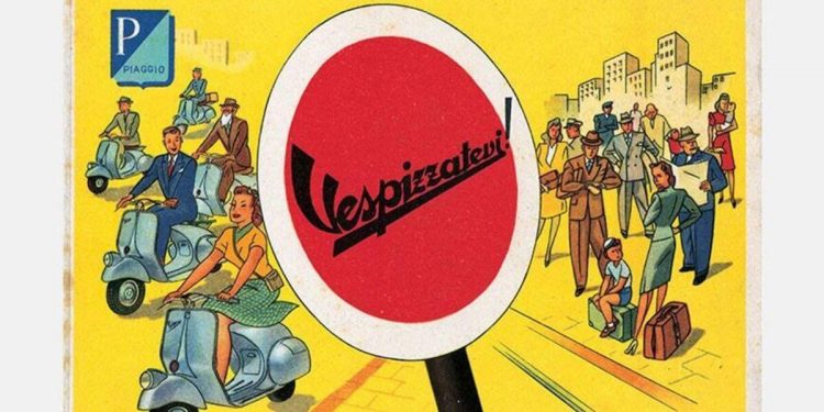 "Vespizzatevi" manifesto pubblicitario degli anni 50